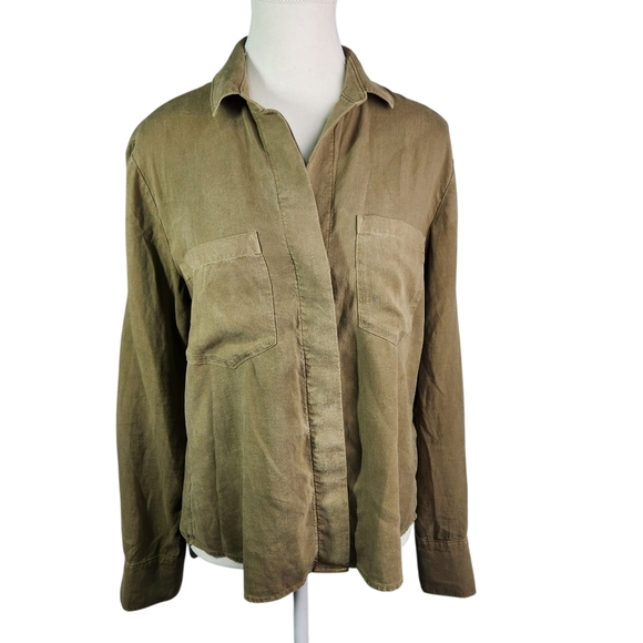 ANTHROPOLOGIE CLOTH & STONE army green button down shirt XS - Picture 6 of 15